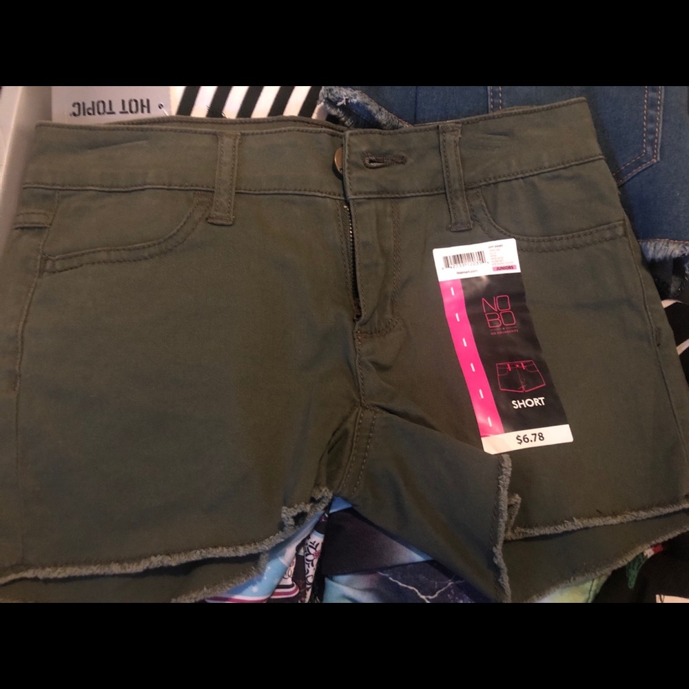 Dark green denim shorty shorts